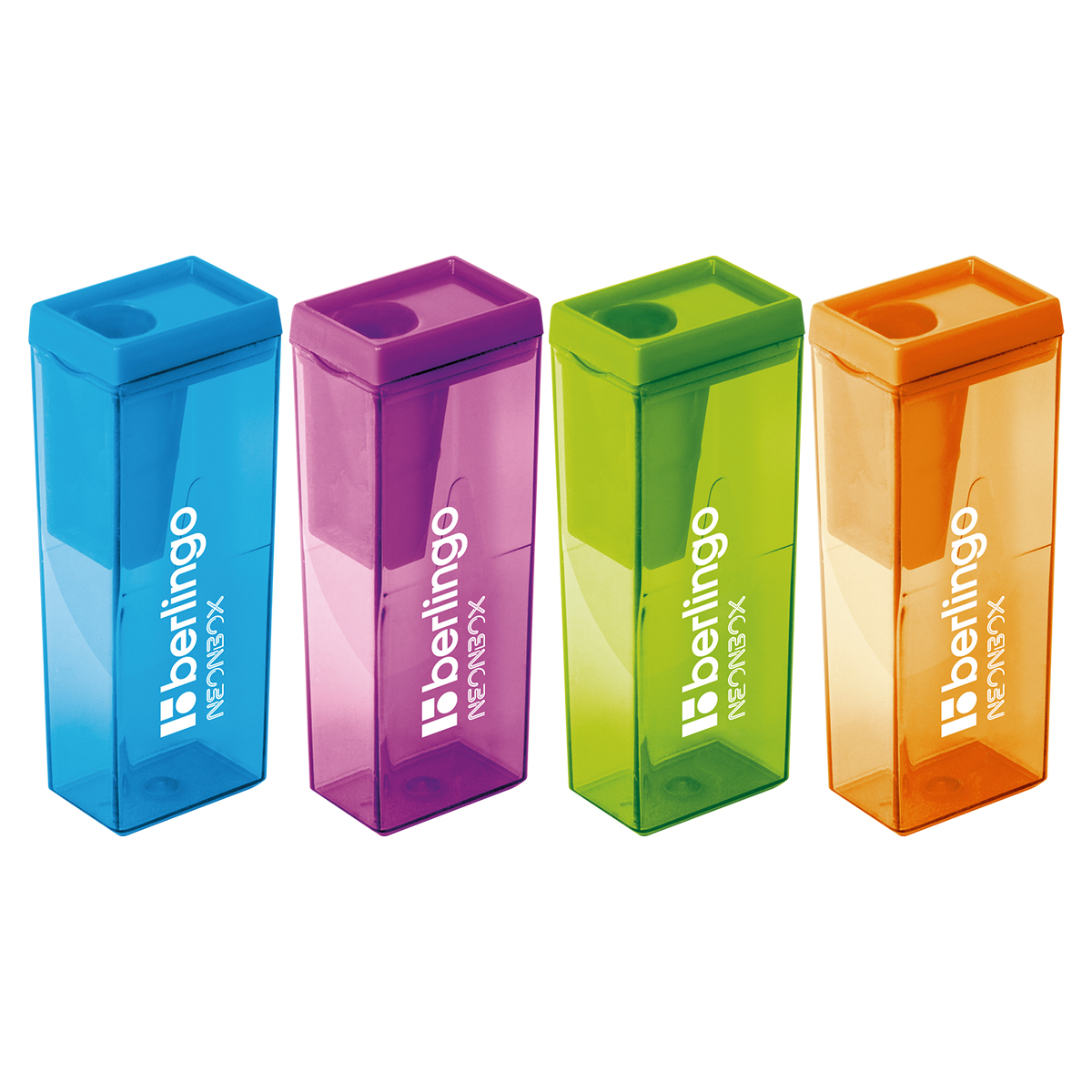 Точилка пластиковая Berlingo "NeonBox" 1 отверстие, контейнер, ассорти