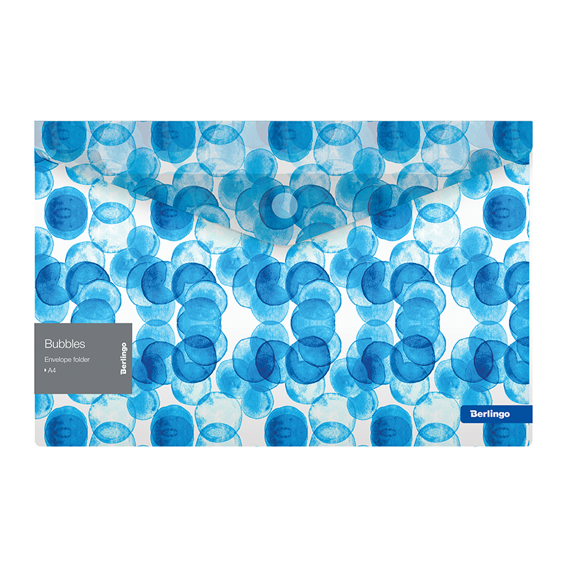 Папка-конверт на липучке Berlingo "Bubbles" А4, 180мкм прозрачная, с рисунком
