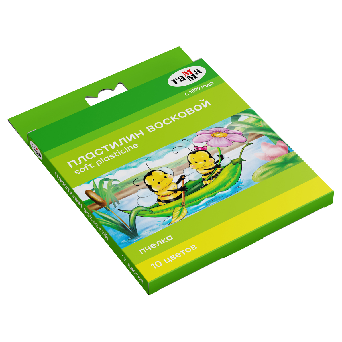 Пластилин 10цв Гамма "Пчелка" восковой, со стеком, картон, европодвес