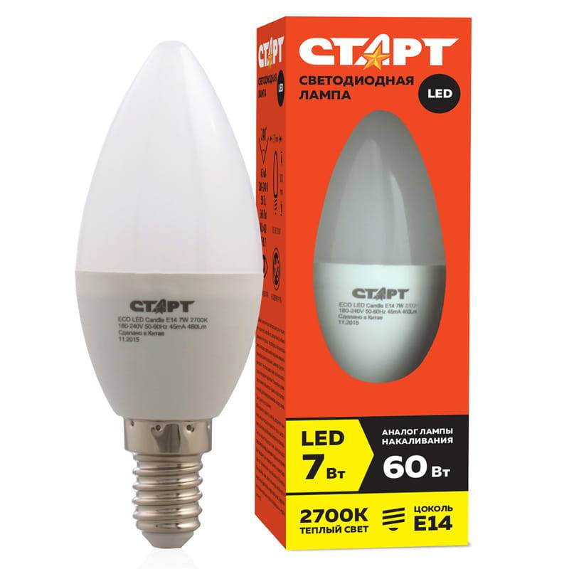 Лампа СТАРТ ECO LEDCandleE14 7W теплый