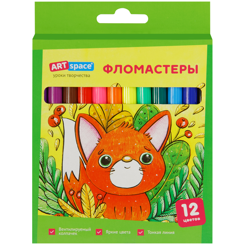 Фломастеры 12цв ArtSpace "Милые зверушки" смываемые, картон, европодвес