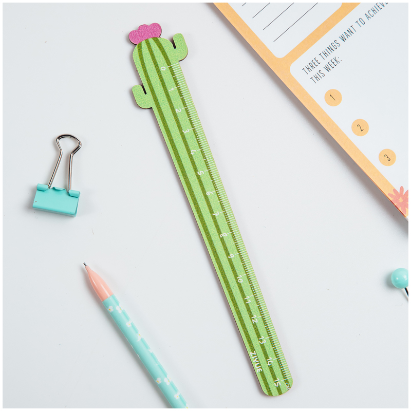 Линейка 15см деревянная MESHU "Cactus", ассорти, европодвес