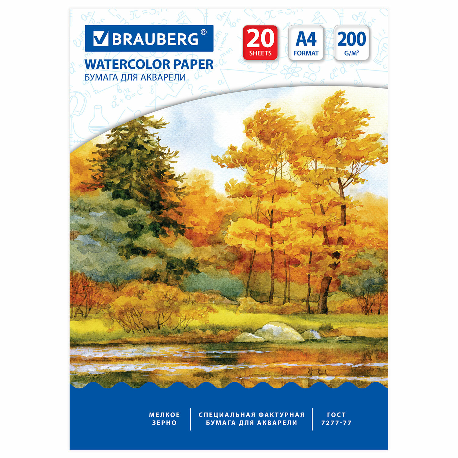 Папка для акварели А4 20л BRAUBERG 200г/м2 холст
