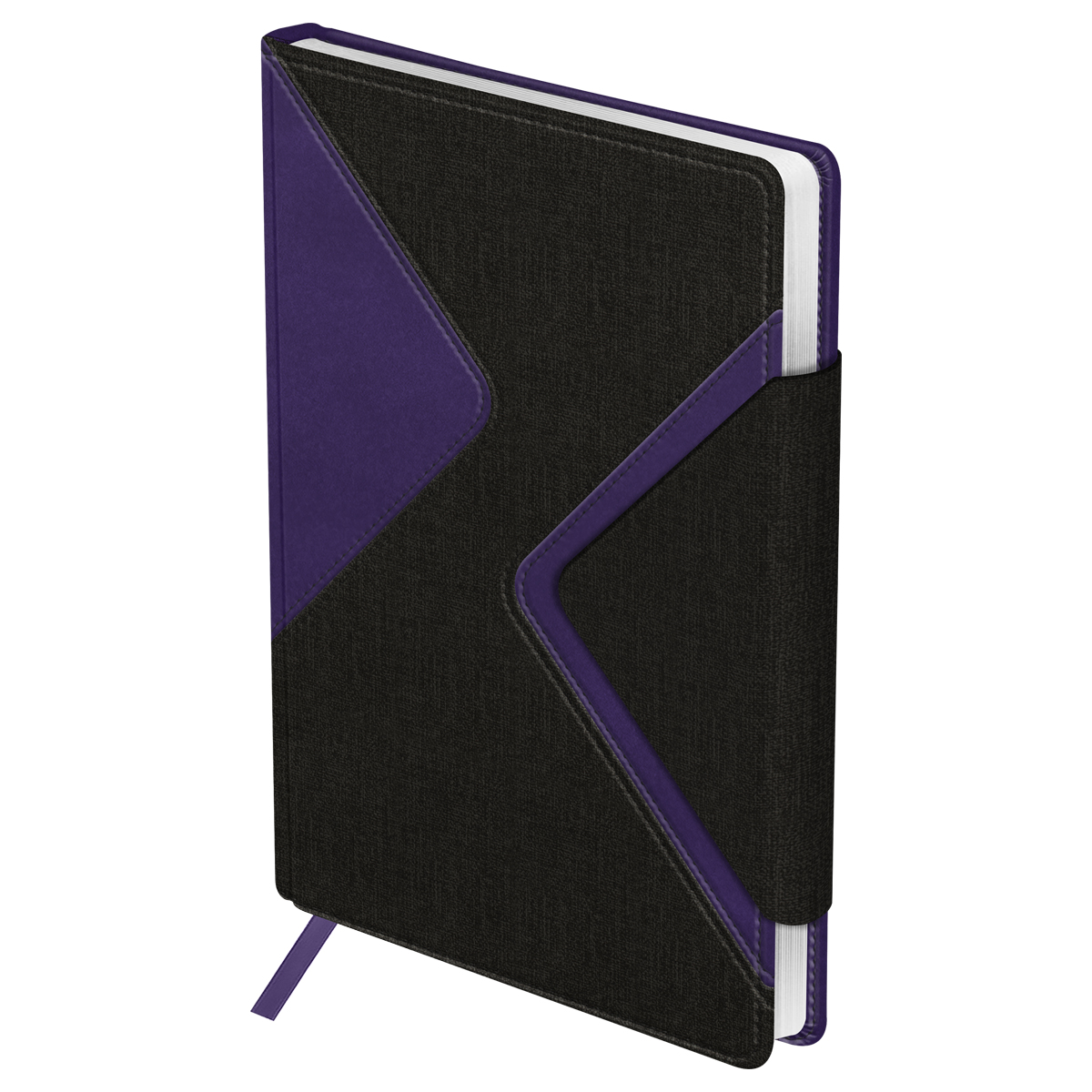 Ежедневник недатированный A5, 160л., кожзам, OfficeSpace "Magnetic valve", черно-фиолетовый