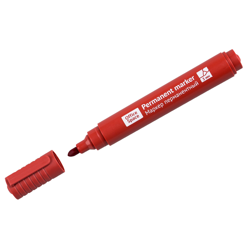 Маркер перманентный красный 3мм OfficeSpace 8004А  1/12
