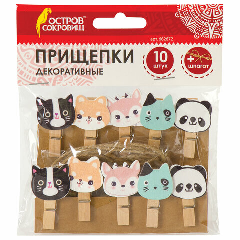 Прищепка деревянная Остров Сокровищ "Забавные животные" 3,5см ассорти 1/10