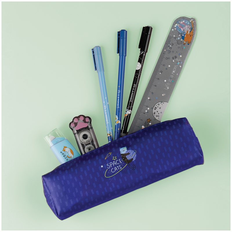 Пенал мягкий 200*55*40 MESHU "Space cats", искусственная кожа
