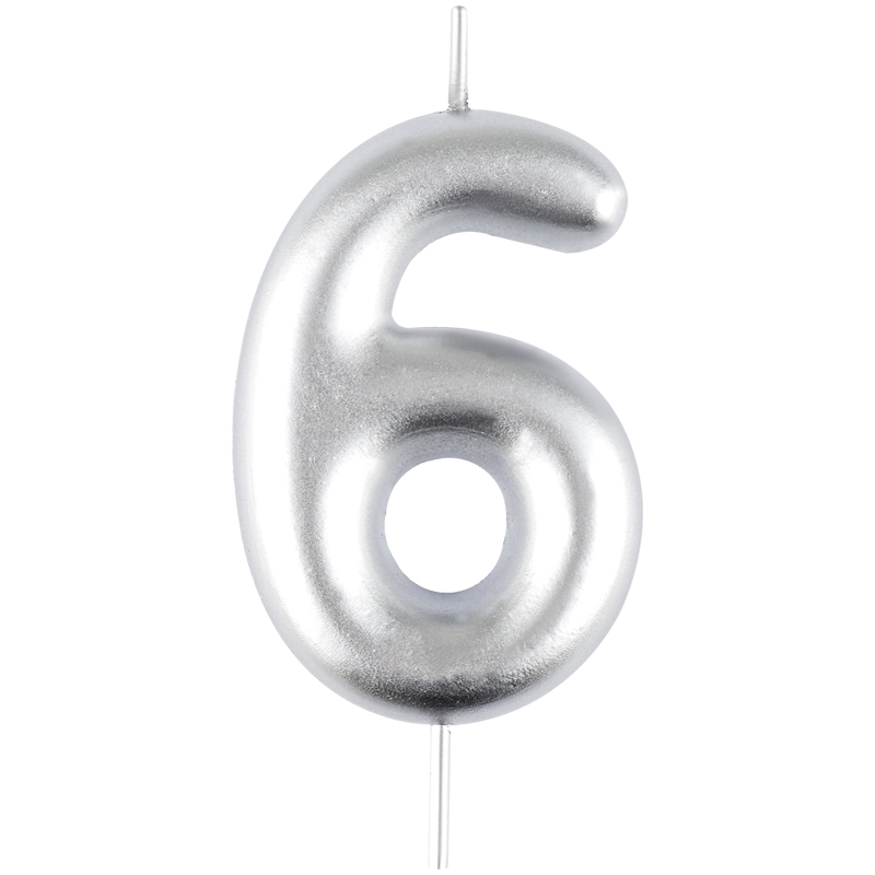 Свеча цифра 6 с держателем MESHU 6см, серебряная, блистер