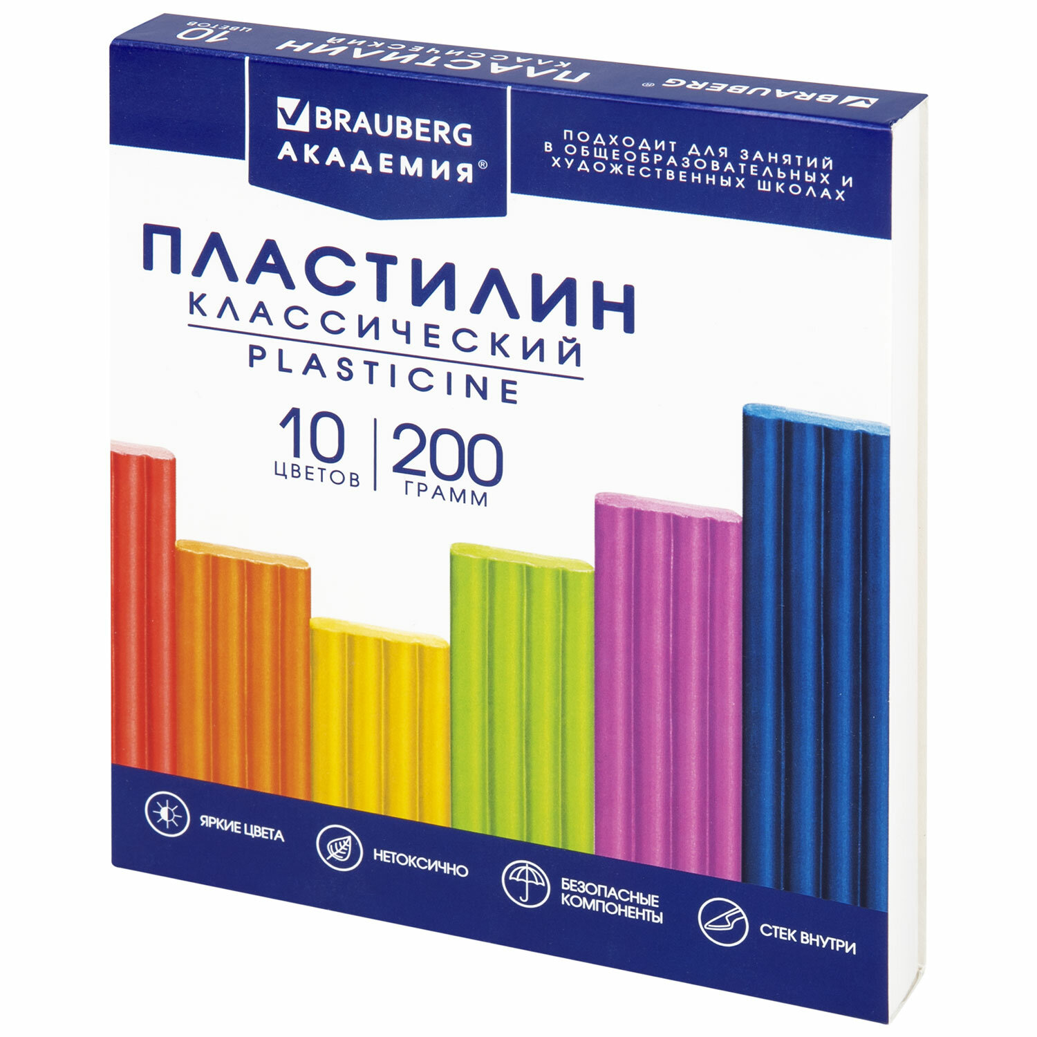 Пластилин классический BRAUBERG "АКАДЕМИЯ КЛАССИЧЕСКАЯ", 10 цветов, 200 г, стек, ВЫСШЕЕ КАЧЕСТВО