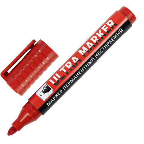 Маркер перманентный красный 3,5мм BRAUBERG ULTRA MARKER, с клипом