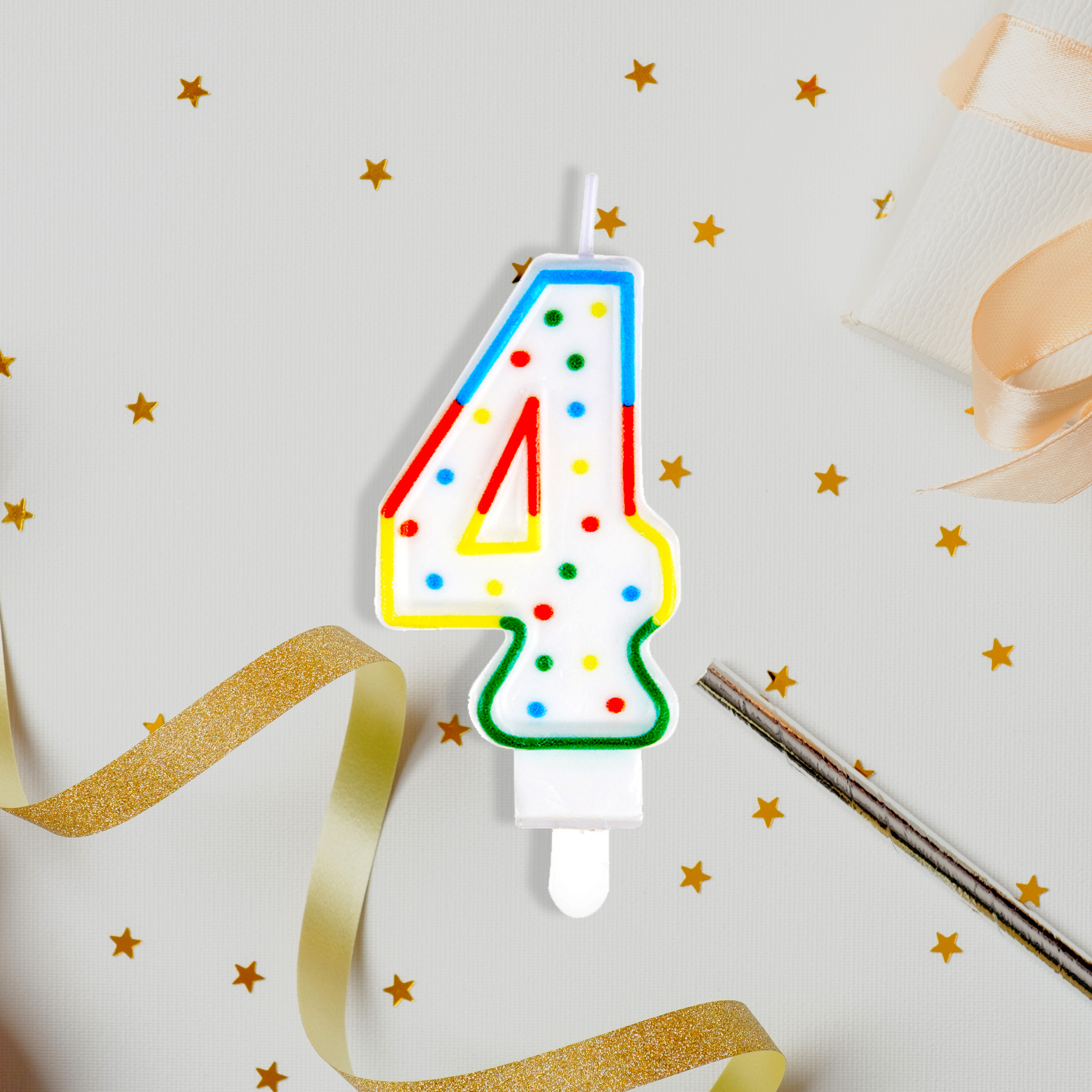 Свеча цифра 4 с держателем MESHU  8,5см, блистер