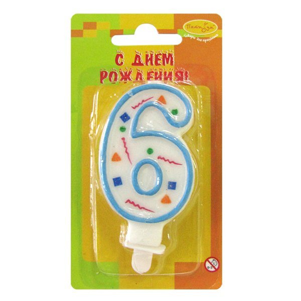 Свеча цифра 6 Голубое Конфетти