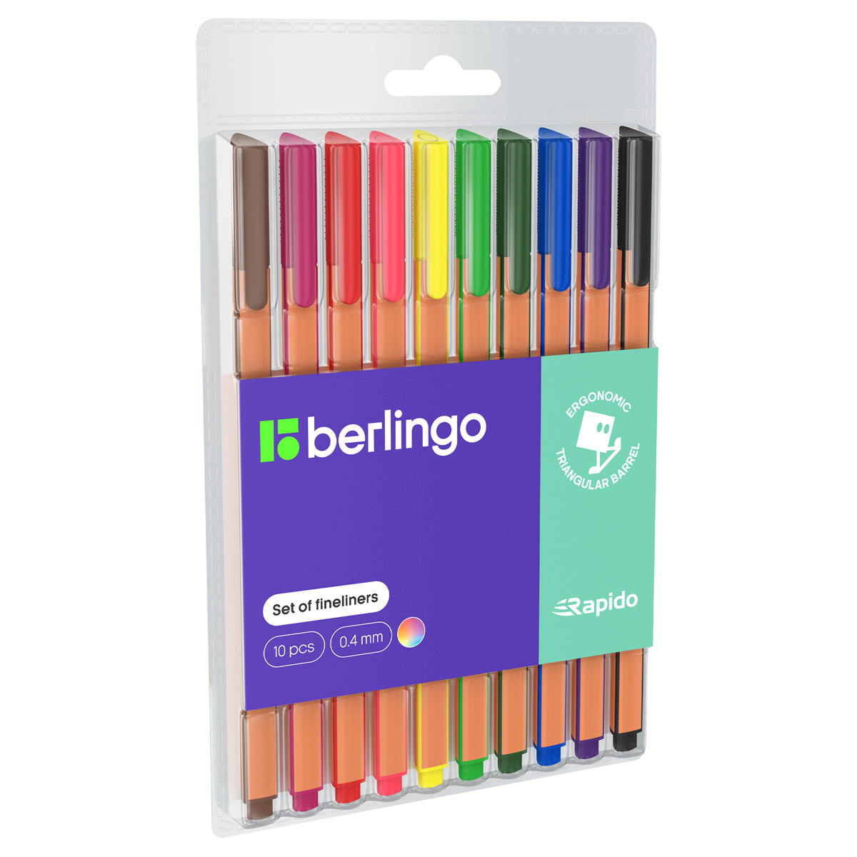 Набор капиллярных ручек BERLINGO Rapido 10 цв., 0,4мм, трехгран., европодвес