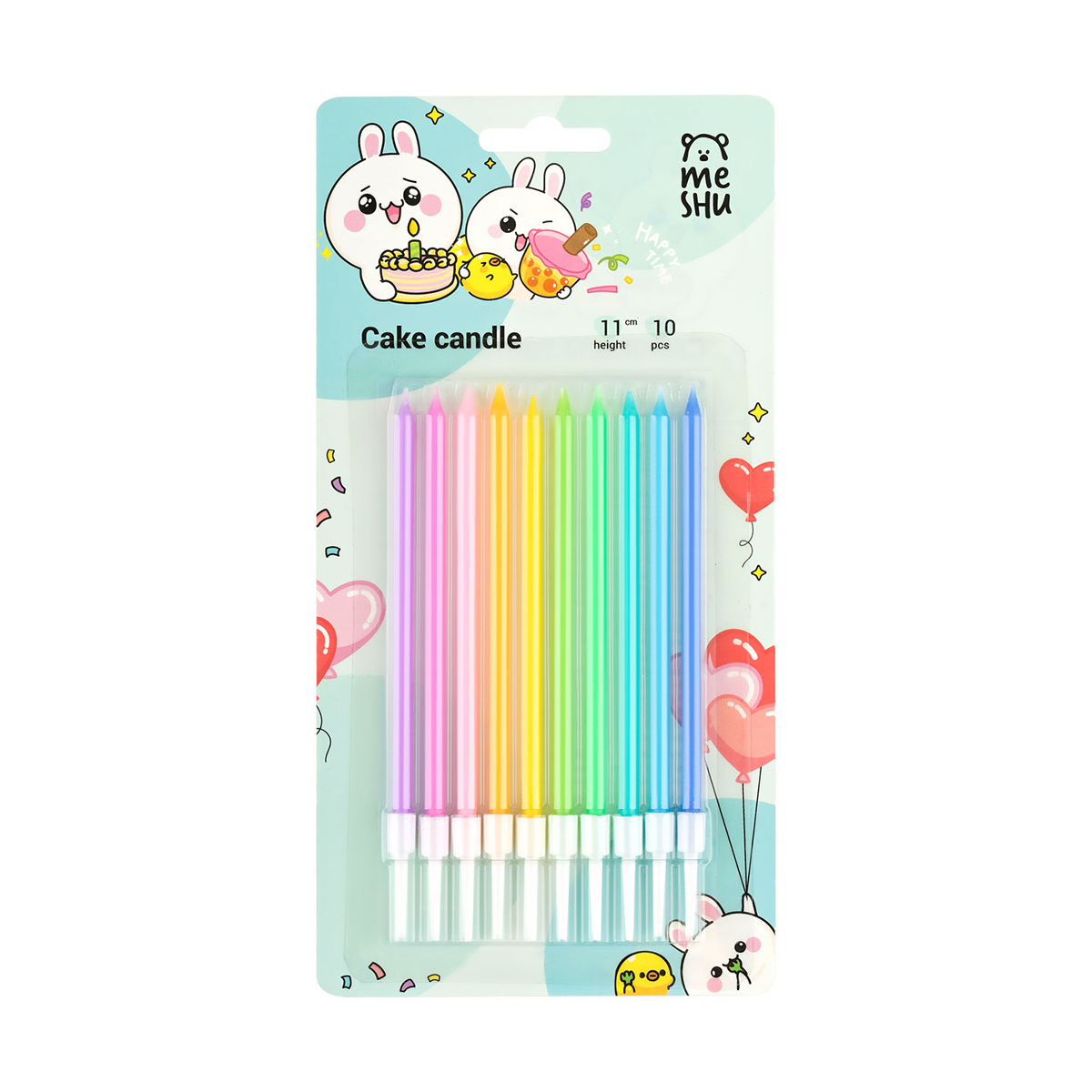 Свечи для торта с держателями MESHU "Macaroon" ассорти, 11см, 10шт
