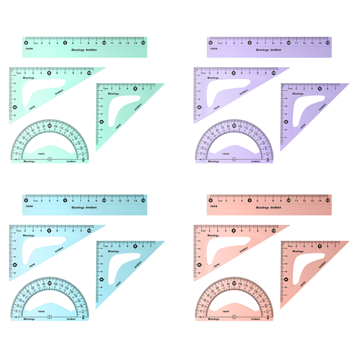Набор чертежный малый Berlingo "Instinct" (треуг. 2шт, линейка 15см, транспортир), ассорти RS_40015