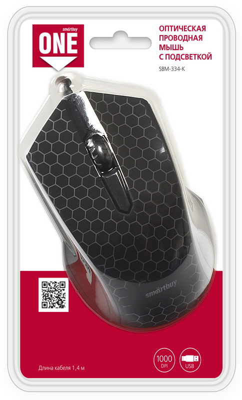Мышь Smart Buy 334 черная проводная с подсветкой ONE USB 