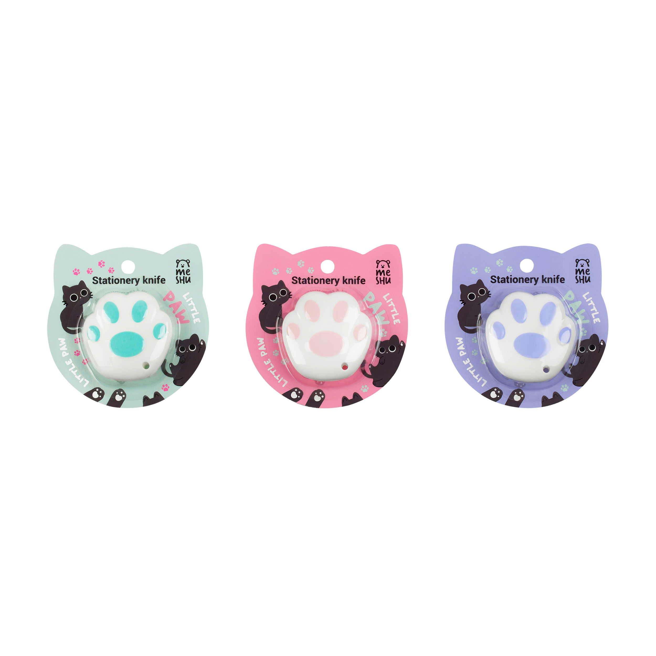 Нож канцелярский 9мм MESHU "Little Paw", блистер, европодвес, ассорти