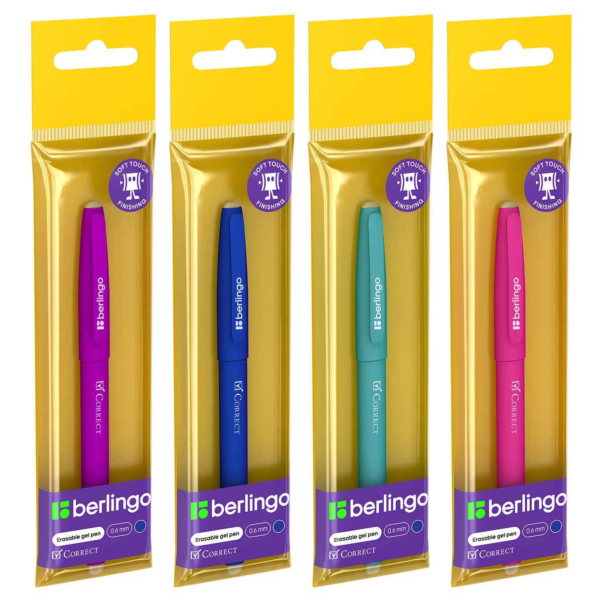 Ручка гелевая стираемая Berlingo "Correct" синяя, 0,6мм, корпус ассорти
