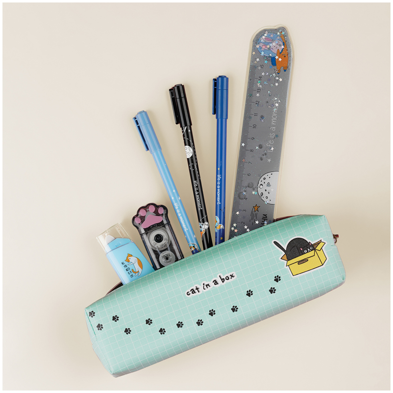 Пенал мягкий 200*55*40 MESHU "Cat in a box", искусственная кожа