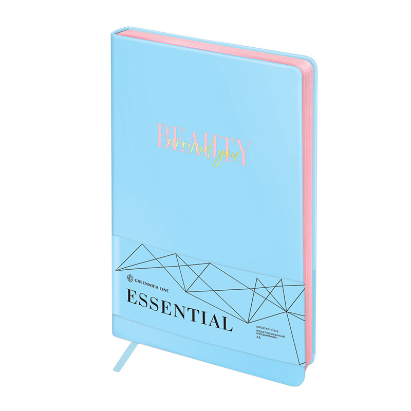 Ежедневник недатир. A5, 136л., кожзам, Greenwich Line "Essential. Blue", цв. срез
