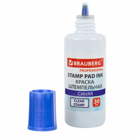 Краска штемпельная синяя 30мл BRAUBERG Professional clear stamp на водной основе