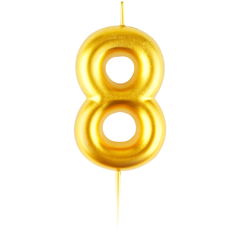 Свеча цифра 8 с держателем MESHU 6см, золотая, блистер