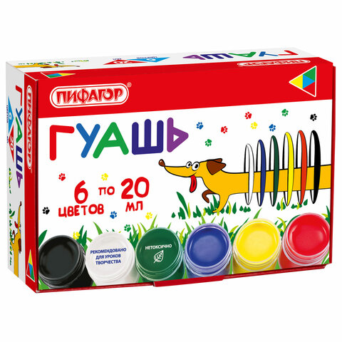 Гуашь 6цв*20мл ПИФАГОР "ВЕСЕЛАЯ ТАКСА"