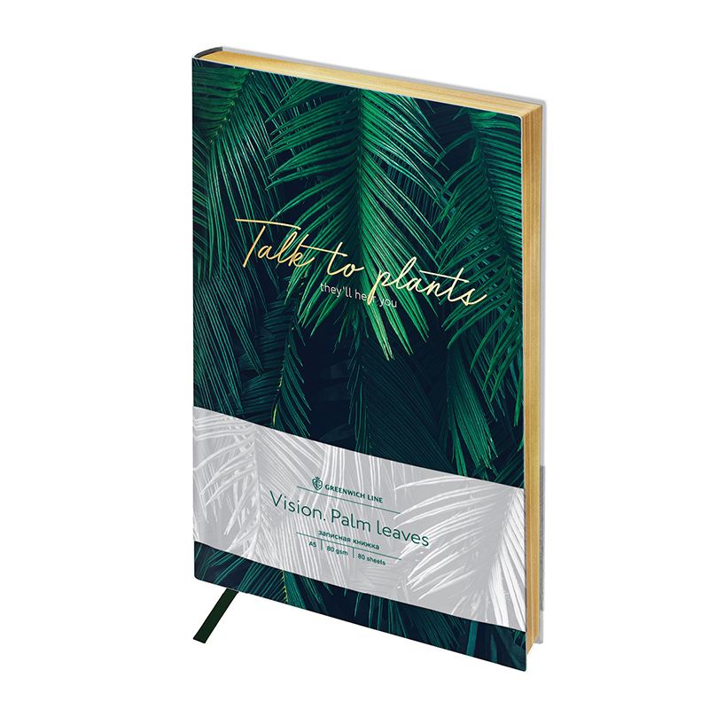 Записная книжка А5 80л Greenwich Line Vision. Palm leaves кожзам тон.блок, цв.срез