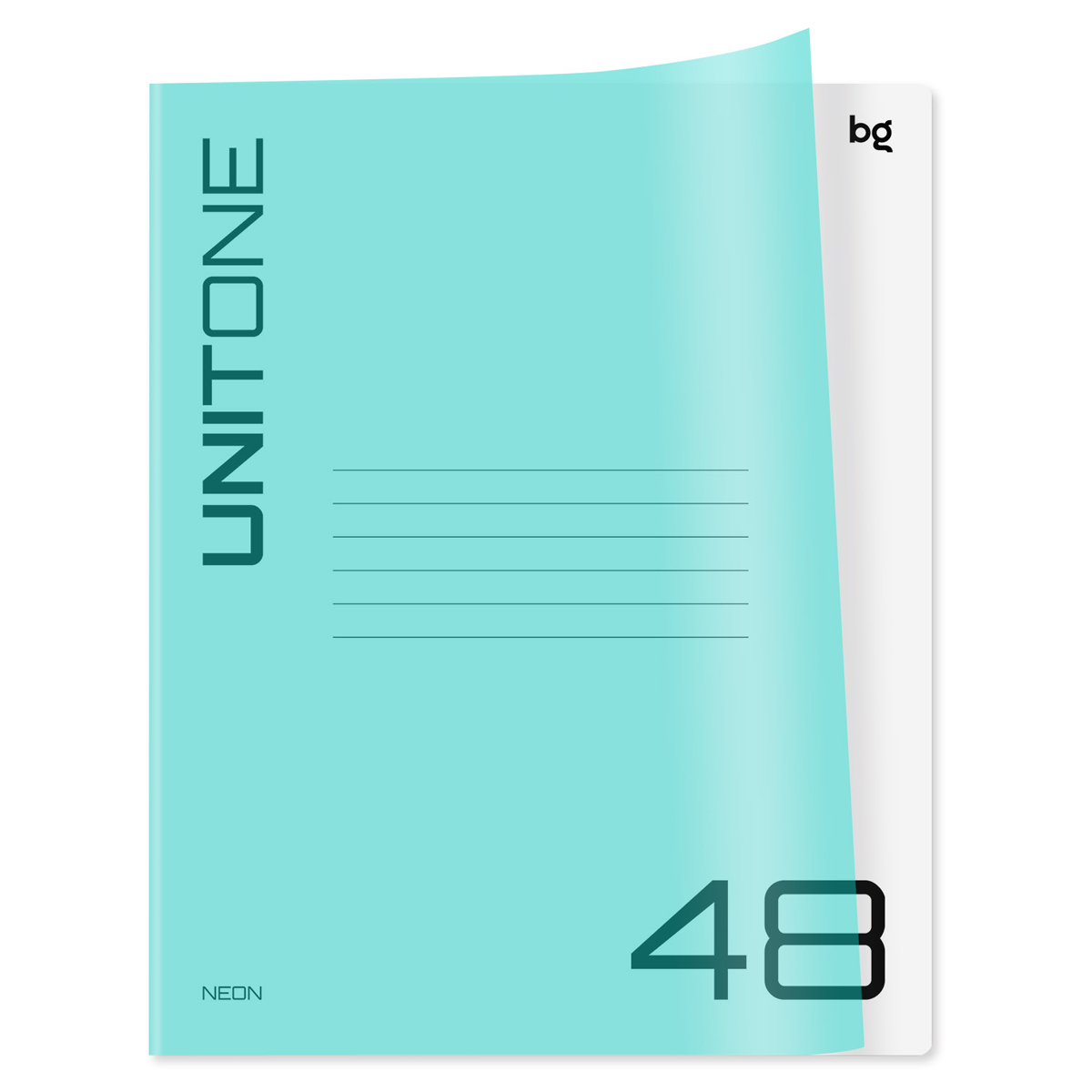 Тетрадь А5 48л кл BG "UniTone. Neon", пластиковая обложка, неон голубой