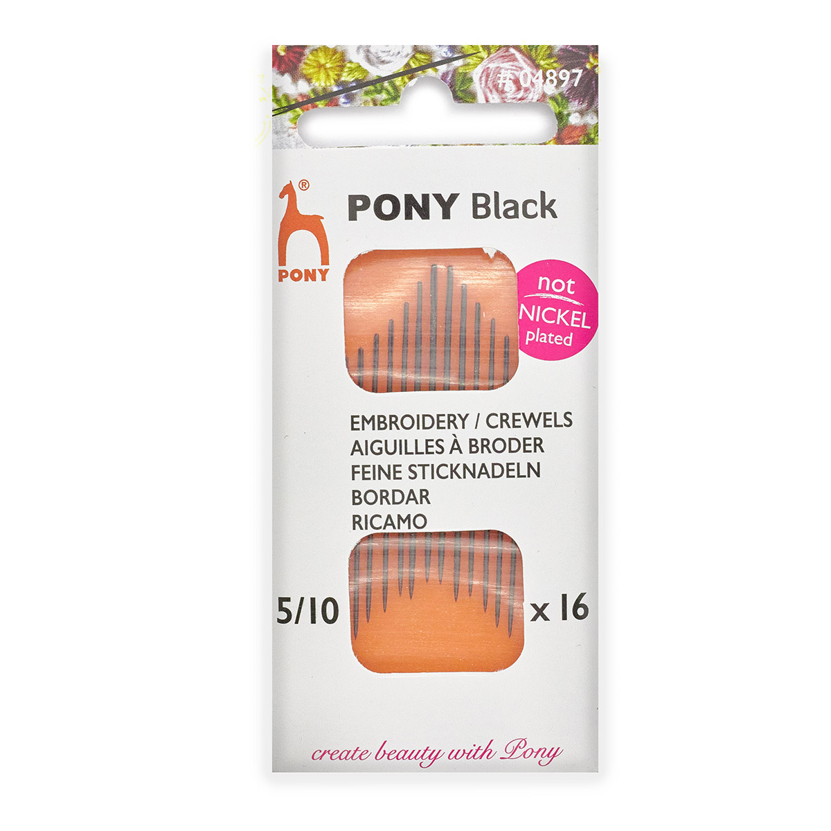 Иглы ручные для вышивания и шитья Crewels BLACK, № 5-10, 16шт, PONY 04897