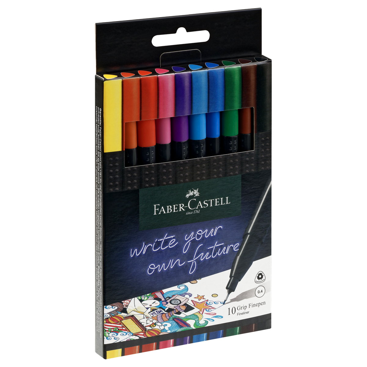 Набор капиллярных ручек Faber-Castell "Grip Finepen" 10цв., 0,4мм, трехгранные, пластик. уп., европ.