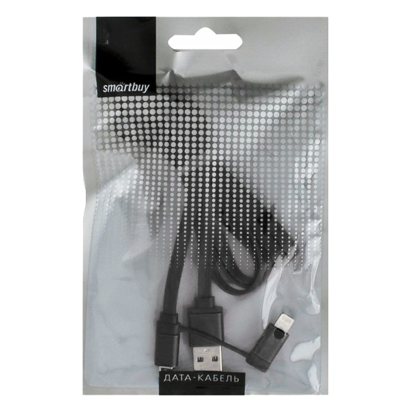 Кабель Smart Buy USB - 2 в 1 Micro+8 pin, длина 1,2 м, черный