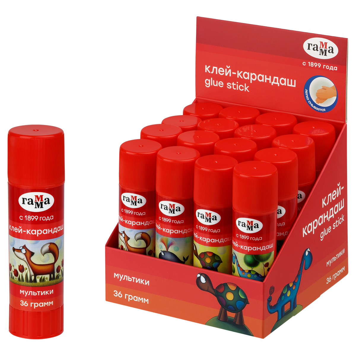 Клей-карандаш 36г Гамма "Мультики",  , ПВП