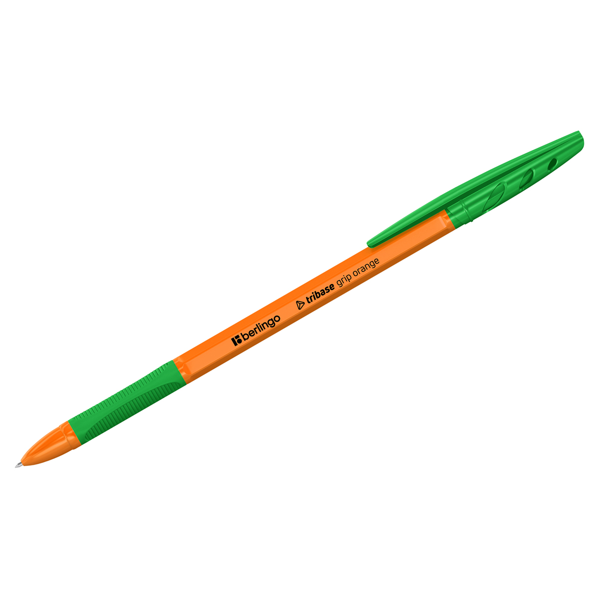 Ручка шариковая зеленая Berlingo "Tribase grip orange" , 0,7мм, грип
