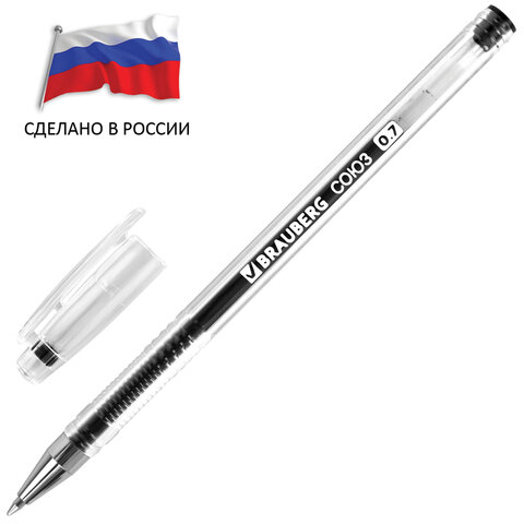 Ручка гелевая черная РОССИЯ "СОЮЗ" корпус прозрачный, 0,7 мм, линия письма 0,5 мм, BRAUBERG