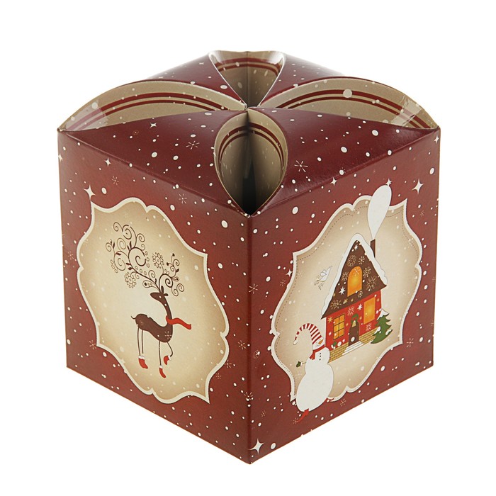 Коробка для НГ подарка НОВОГОДНИЕ КАРТИНКИ сборная 9*9*9,5см