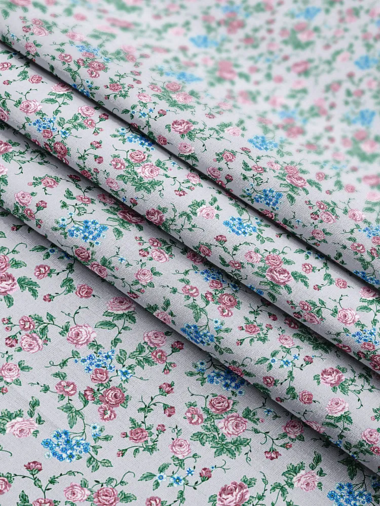 Ткань Полина, 80, набивная сортовая (21227-2) цветочек на сиреневом