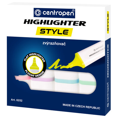 Набор текстовыделителей 4цв Centropen Style "6252" пастельные 1-4,6мм, белый корпус, европодве