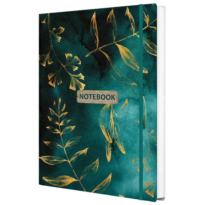 Записная книжка A5, 96л., 7БЦ Полином "Gold floral pattern", 70г/м2, на резинке, ляссе, soft-touch, 