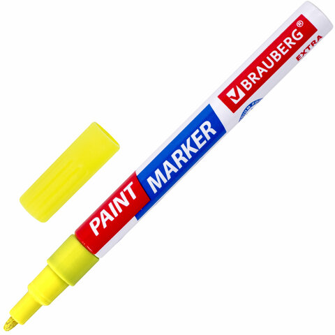 Маркер-краска лаковый EXTRA (paint marker) 2 мм, ЖЕЛТЫЙ, УСИЛЕННАЯ НИТРО-ОСНОВА, BRAUBERG