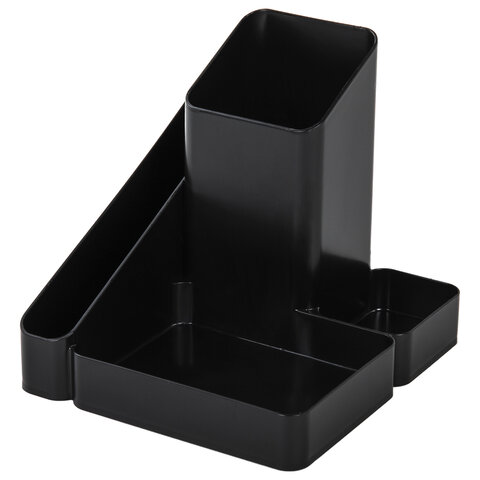 Подставка-органайзер BRAUBERG OFFICE STYLE, 4 отделения, 115х122х111 мм, черная, ОР31
