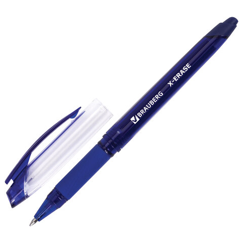 Ручка стираемая гелевая с грипом BRAUBERG "X-ERASE", СИНЯЯ, корпус синий, узел 0,7 мм, линия письма 
