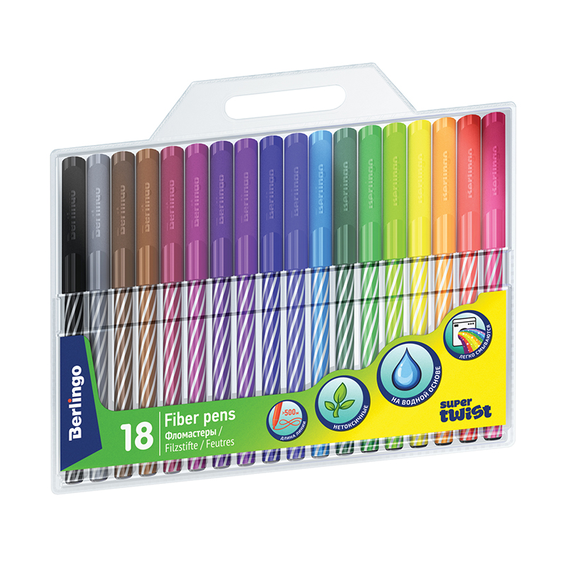Фломастеры 18цв Berlingo "SuperTwist" смываемые, рисунок на корпусе, блистер