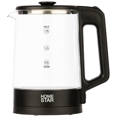 Чайник Homestar HS-1008 (1,8л), стекло, черный .Объем:1.8 л.Тип управления:механический