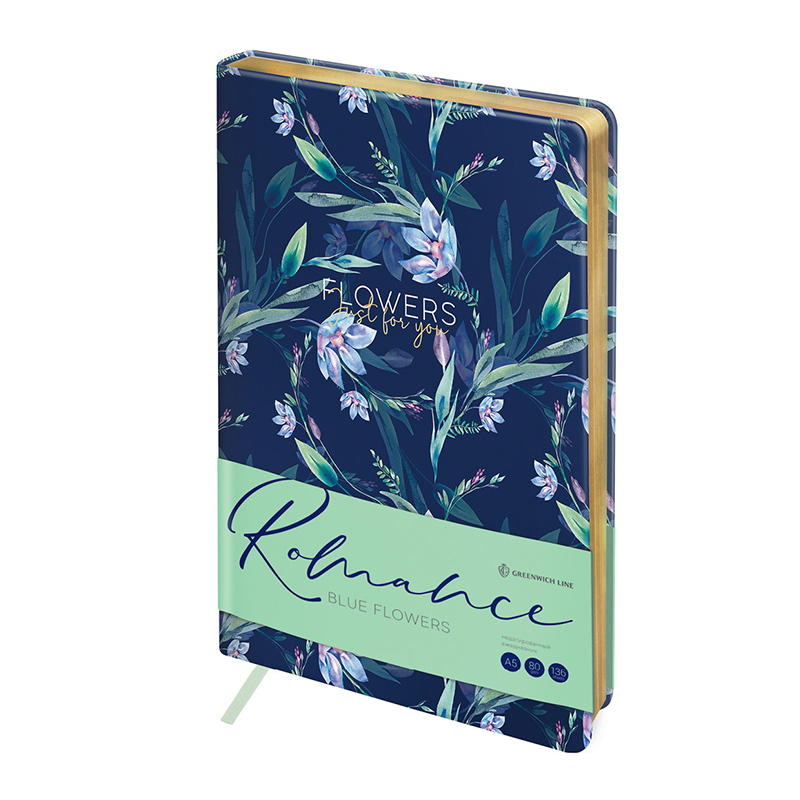 Ежедневник недатир. A5, 136л., кожзам, Greenwich Line "Romance. Blue flowers", тон. блок, зол. cрез Ежедневник недатир. A5, 136л., кожзам, Greenwich Line "Romance. Blue flowers", тон. блок, зол. cрез