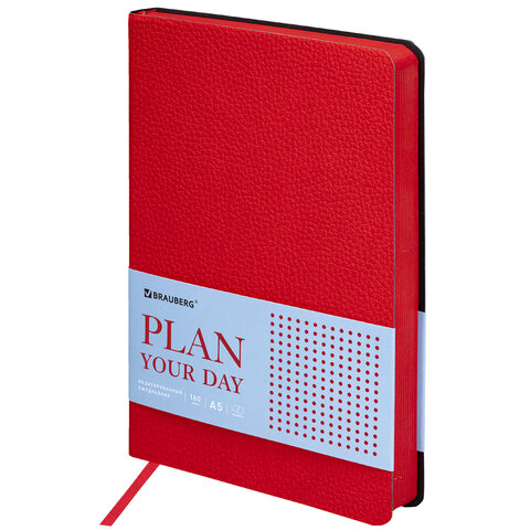 Ежедневник недатированный А5 (138х213 мм) BRAUBERG "Stylish", кожзам, гибкий, 160 л., красный, 
