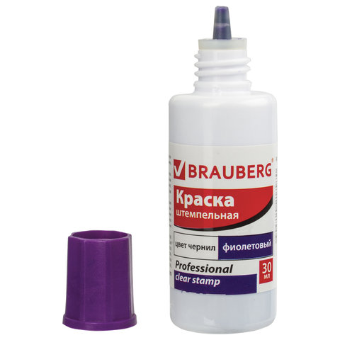 Краска штемпельная фиолетовая BRAUBERG PROFESSIONAL, clear stamp, 30 мл, на водной основе, 