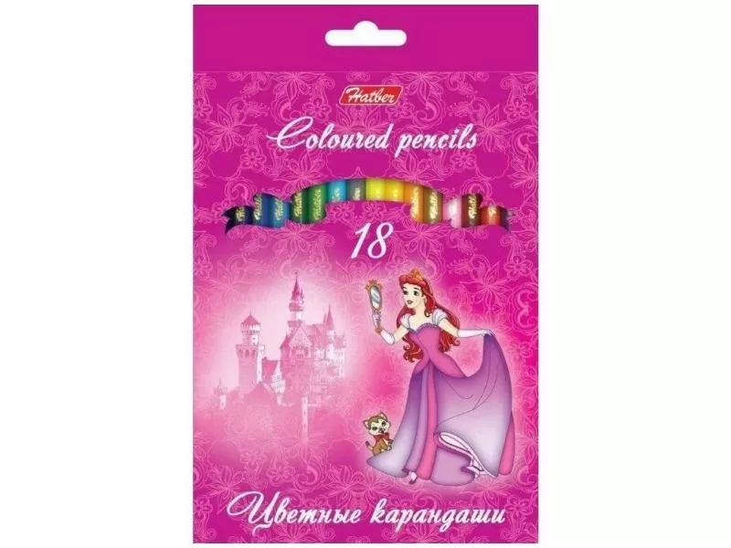 Карандаши 18цв ПРИНЦЕССЫ НА РОЗОВОМ заточ карт/уп