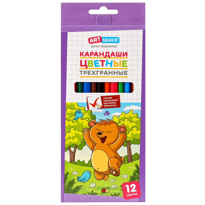Карандаши 12цв ArtSpace "Лесные жители" трехгран., заточен., картон. уп., европодвес