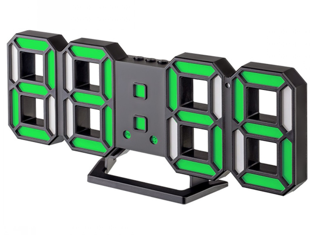 Perfeo LED часы-будильник "LUMINOUS 2", черный корпус / зелёная подсветка (PF-663)
